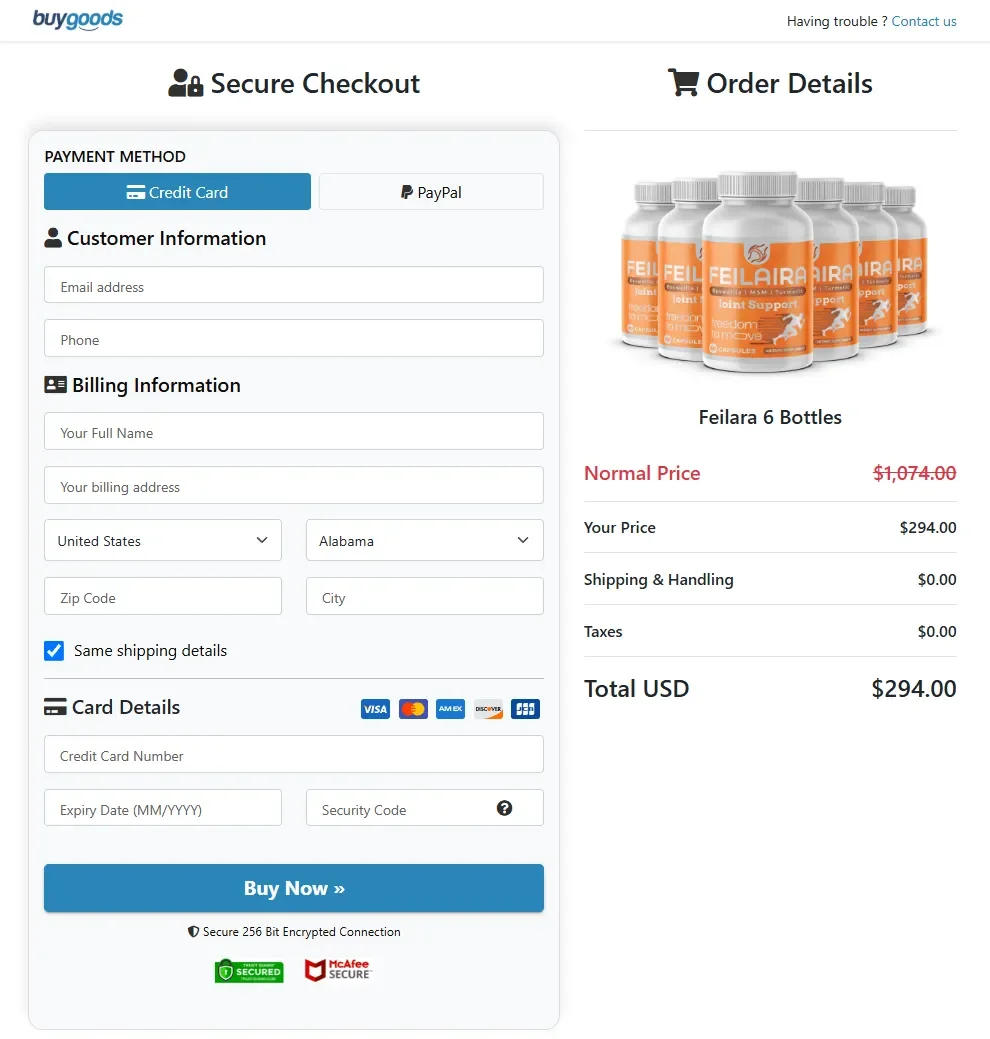 Feilaira secure checkout